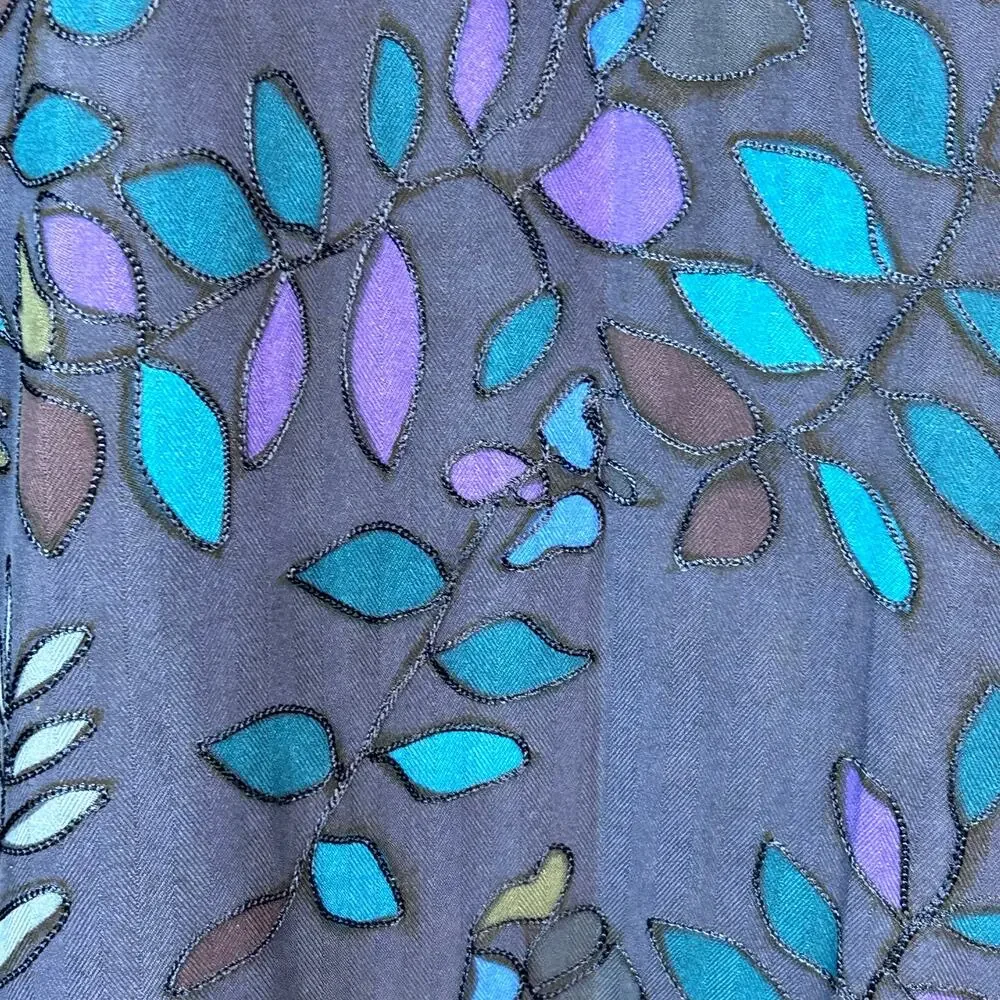Chico's Design top Size XL Oversized relaxed art to wear embroidery nature silk